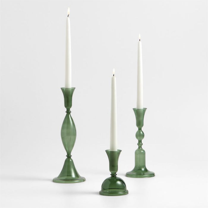 Milano Large Green Glass Taper Candle Holder 12.5"