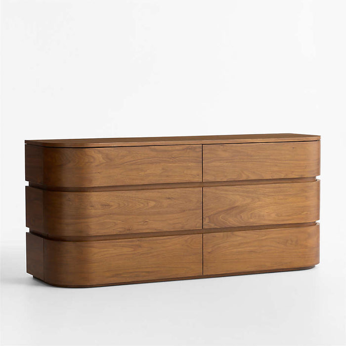 Milano 62" Natural Walnut 6-Drawer Dresser