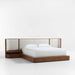 Milano Natural Walnut Wood Upholstered Queen Bed with Nightstands