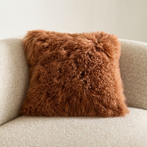 Spiced Orange Mongolian Sheepskin 20"x20" Throw Pillow Cover