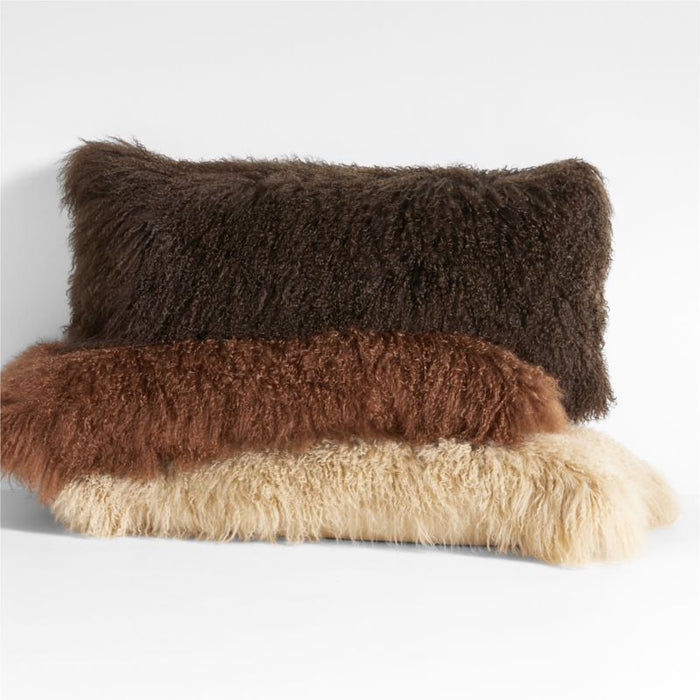 Deep Brown Mongolian Sheepskin 36x16 Throw Pillow Cover