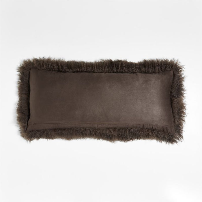 Deep Brown Mongolian Sheepskin 36x16 Throw Pillow Cover