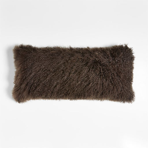 Deep Brown Mongolian Sheepskin 36x16 Throw Pillow Cover