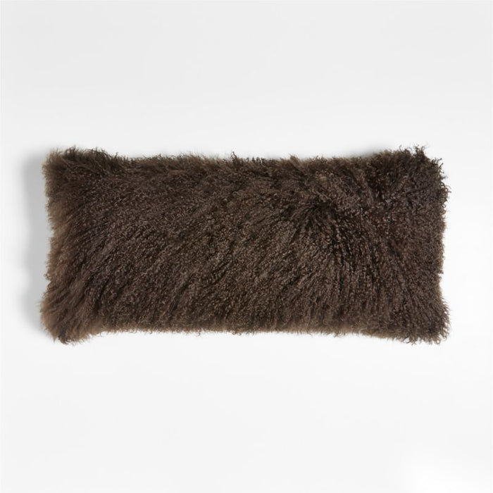 Deep Brown Mongolian Sheepskin 36x16 Throw Pillow Cover