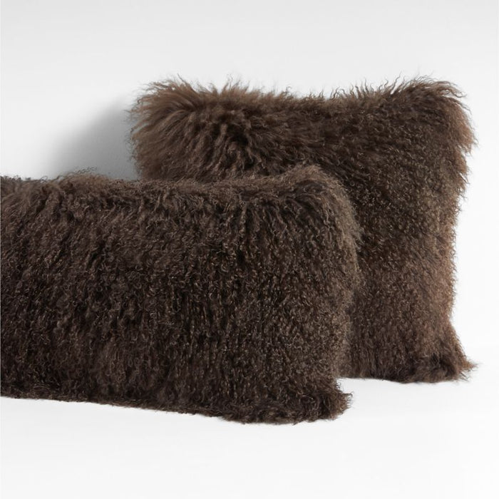 Deep Brown Mongolian Sheepskin 36x16 Throw Pillow Cover