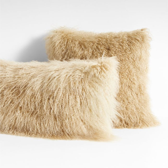 Rye Brown Mongolian Sheepskin 20"x20" Throw Pillow Cover