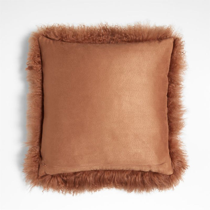 Spiced Orange Mongolian Sheepskin 20"x20" Throw Pillow Cover