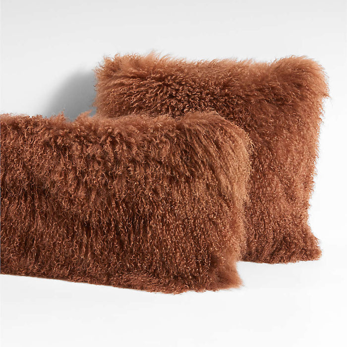 Spiced Orange Mongolian Sheepskin 36"x16" Throw Pillow Cover