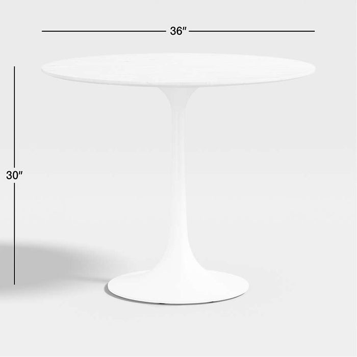 Nero 36" Round White Marble Dining Table with Brass Base