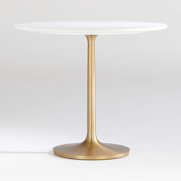 Nero 36" Round White Marble Dining Table with Brass Base