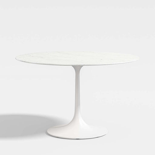 Nero 48" White Marble and White Metal Round Bistro Dining Table
