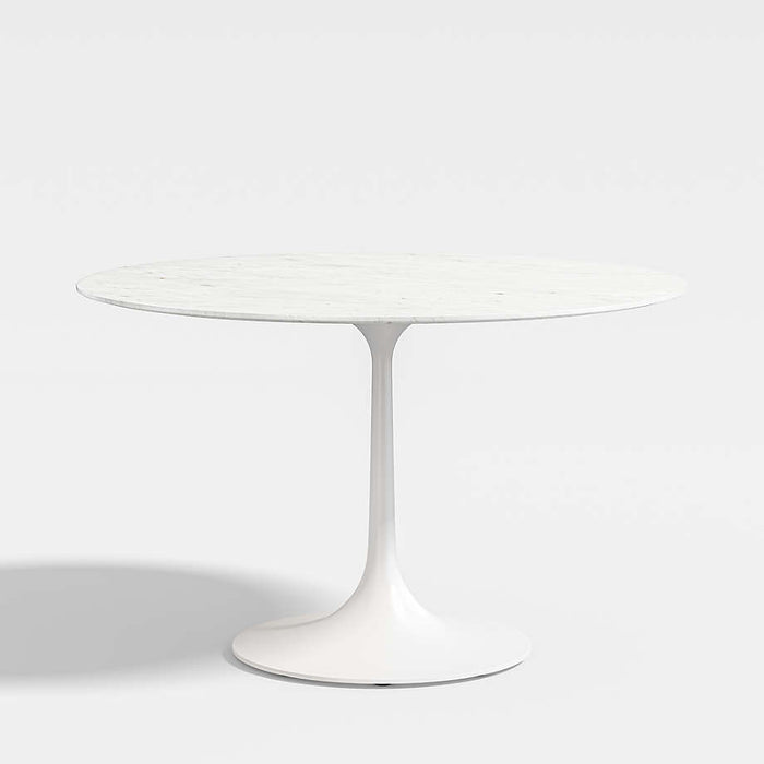 Nero 48" White Marble and White Metal Round Bistro Dining Table