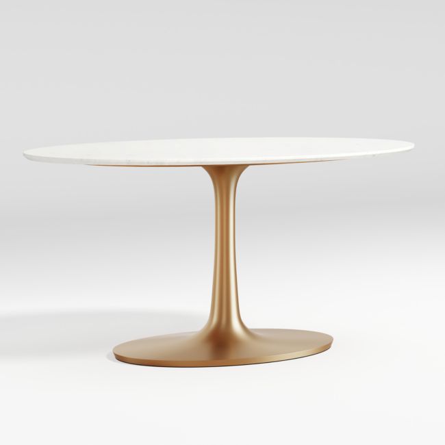Nero 36" Round White Marble Dining Table with Brass Base