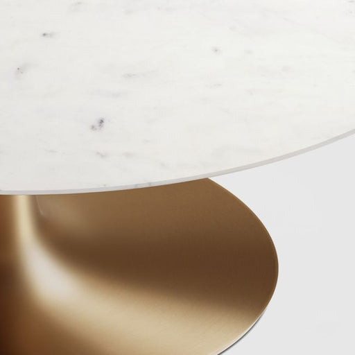 Nero 36" Round White Marble Dining Table with Brass Base