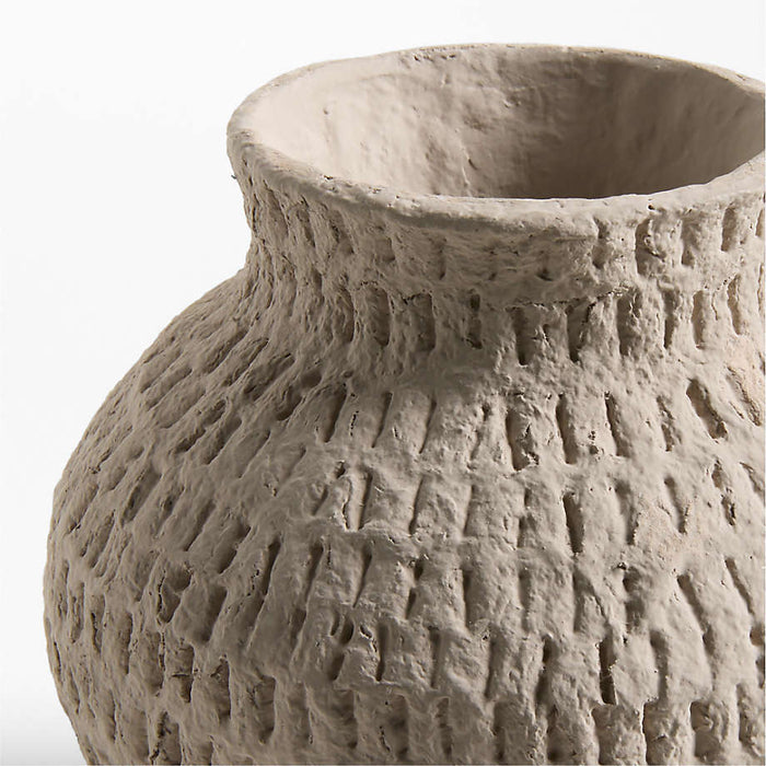 Oaxaca Small Round Taupe Cotton Mache Vase 6"