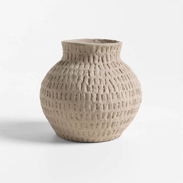 Oaxaca Small Round Taupe Cotton Mache Vase 6"