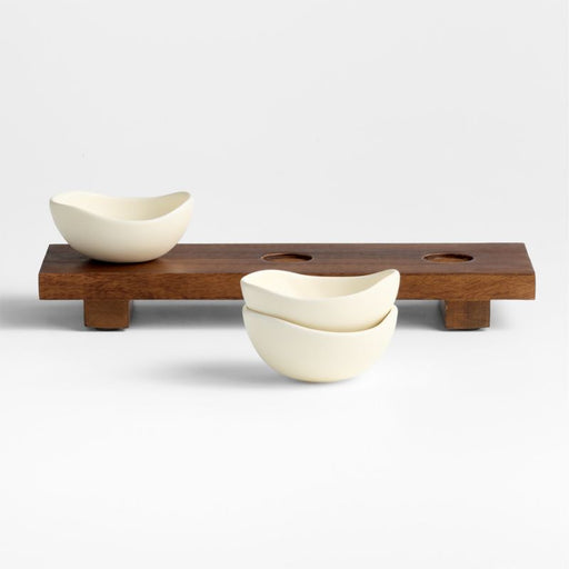 Orchard Footed Wood Board with Set of 3 Bowls