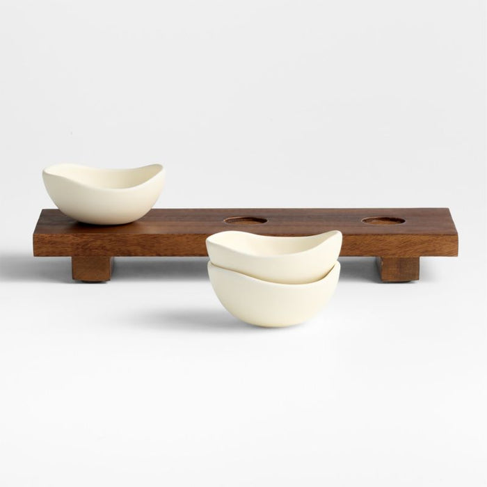 Orchard Footed Wood Board with Set of 3 Bowls