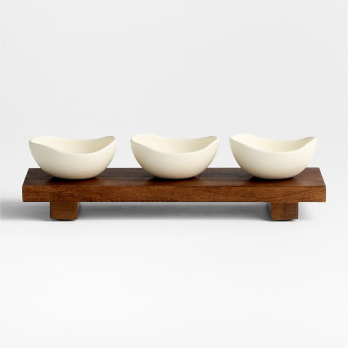 Orchard Footed Wood Board with Set of 3 Bowls