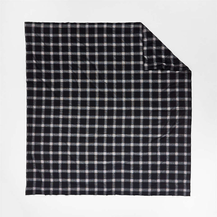 Organic Flannel Black and White Plaid Full/Queen Duvet Cover