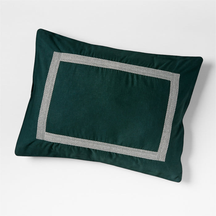 Hotel Organic Cotton Linen Embroidered Spruce Green Standard Pillow Sham