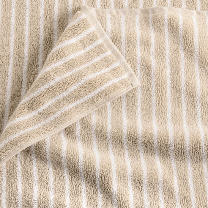 Organic Turkish Cotton Sand Beige and Crisp White Stripe Bath Sheet