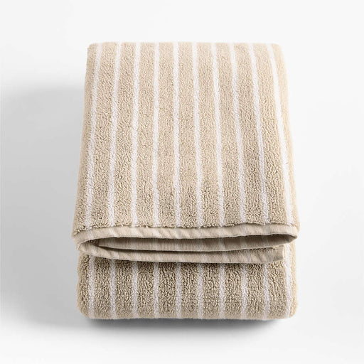 Organic Turkish Cotton Sand Beige and Crisp White Stripe Bath Towel