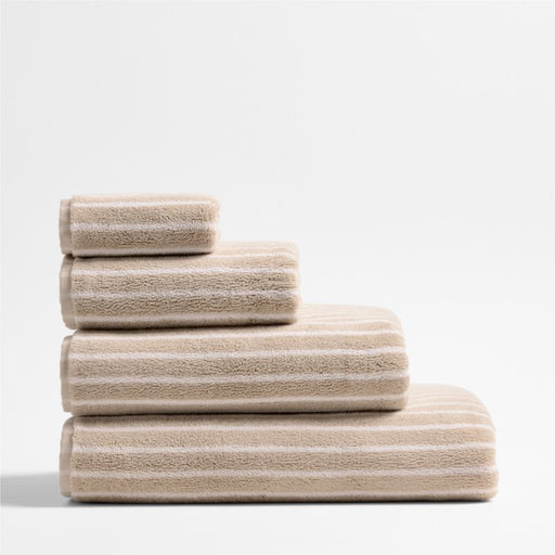 Organic Turkish Cotton Sand Beige and Crisp White Stripe Bath Sheet