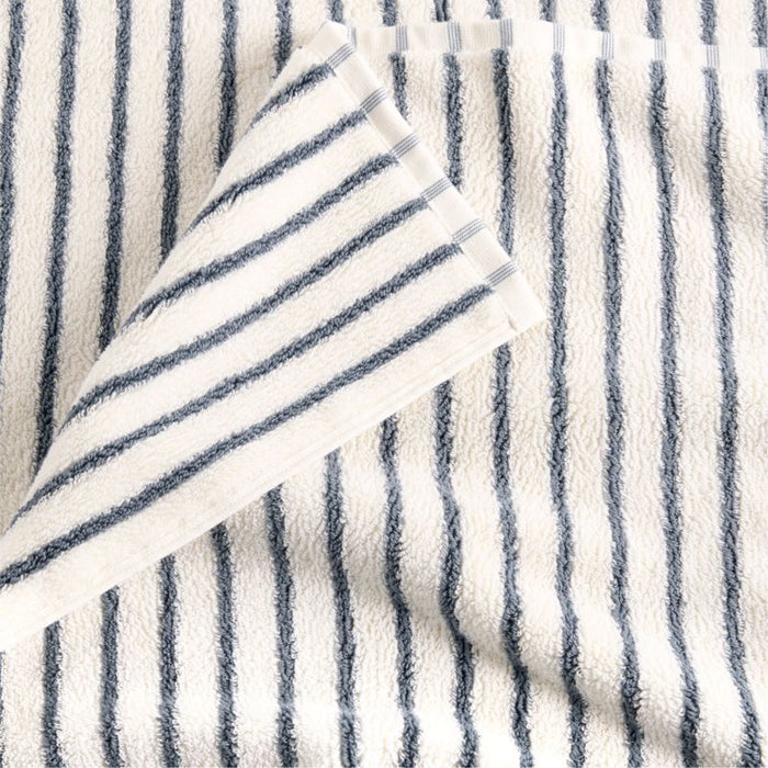 Organic Turkish Cotton Pampas Ivory and Evening Blue Stripe Bath Sheet