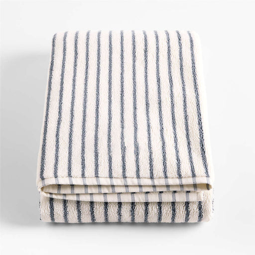 Organic Turkish Cotton Pampas Ivory and Evening Blue Stripe Bath Sheet