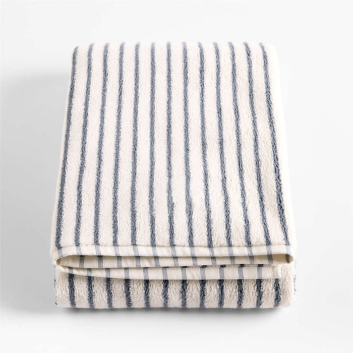 Organic Turkish Cotton Pampas Ivory and Evening Blue Stripe Bath Sheet