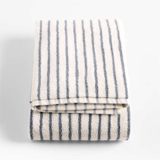 Organic Turkish Cotton Pampas Ivory and Evening Blue Stripe Bath Towel