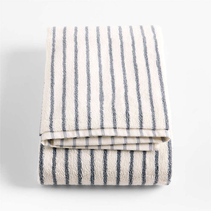 Organic Turkish Cotton Pampas Ivory and Evening Blue Stripe Bath Towel