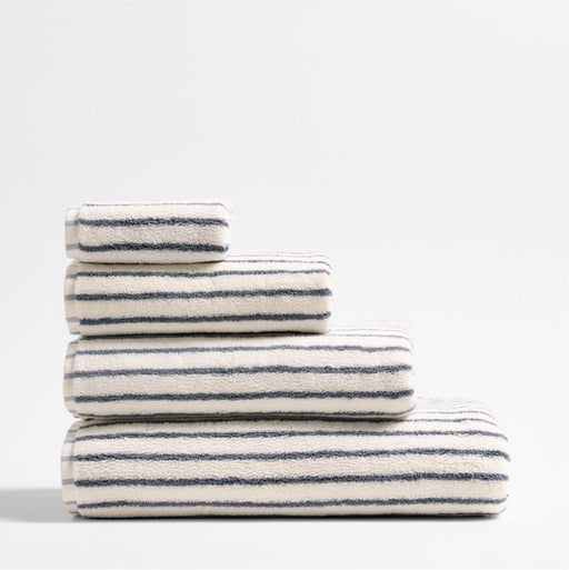 Organic Turkish Cotton Pampas Ivory and Evening Blue Stripe Bath Sheet