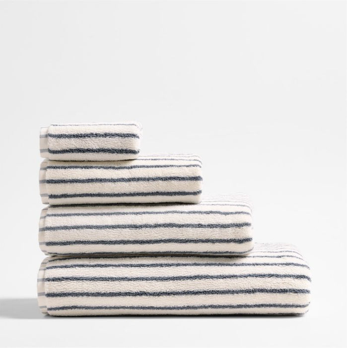 Organic Turkish Cotton Pampas Ivory and Evening Blue Stripe Bath Sheet