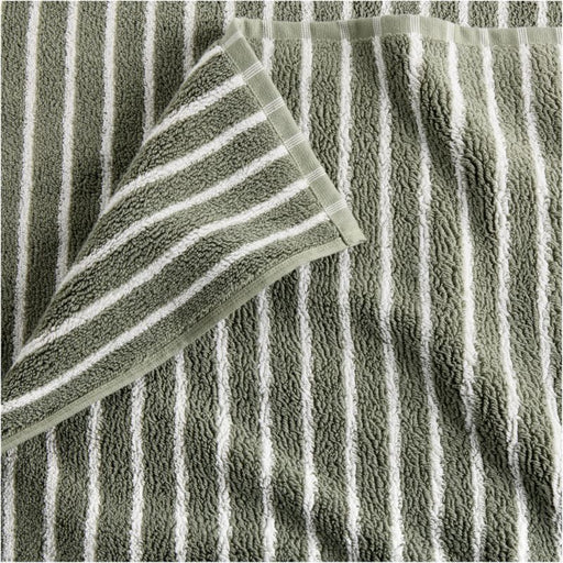 Organic Turkish Cotton Shadow Sage and Pampas Ivory Stripe Bath Towel