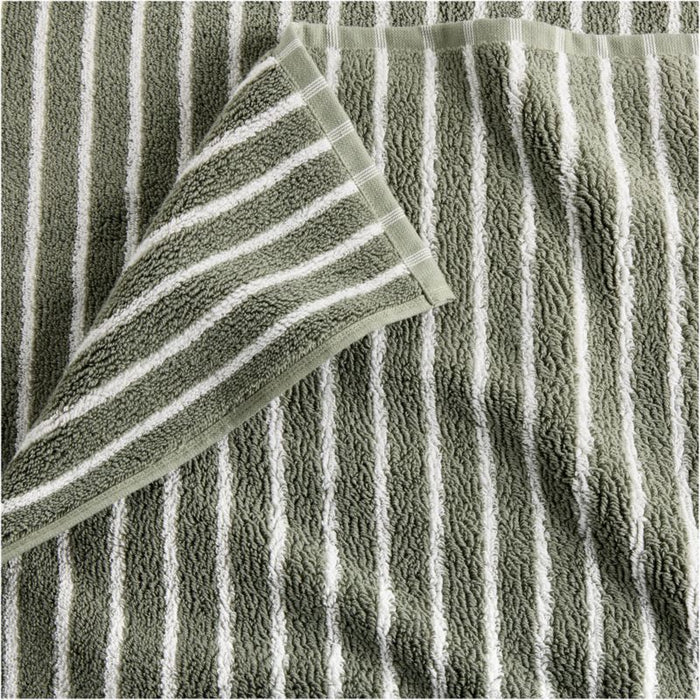 Organic Turkish Cotton Shadow Sage and Pampas Ivory Stripe Bath Sheet