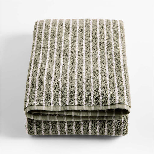 Organic Turkish Cotton Shadow Sage and Pampas Ivory Stripe Bath Sheet