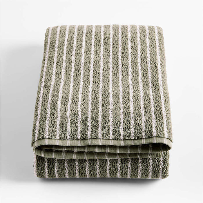 Organic Turkish Cotton Shadow Sage and Pampas Ivory Stripe Bath Sheet