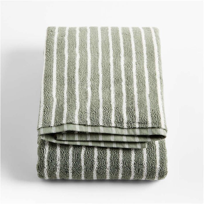 Organic Turkish Cotton Shadow Sage and Pampas Ivory Stripe Bath Towel
