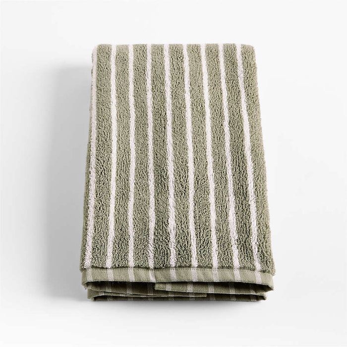 Organic Turkish Cotton Shadow Sage and Pampas Ivory Stripe Hand Towel