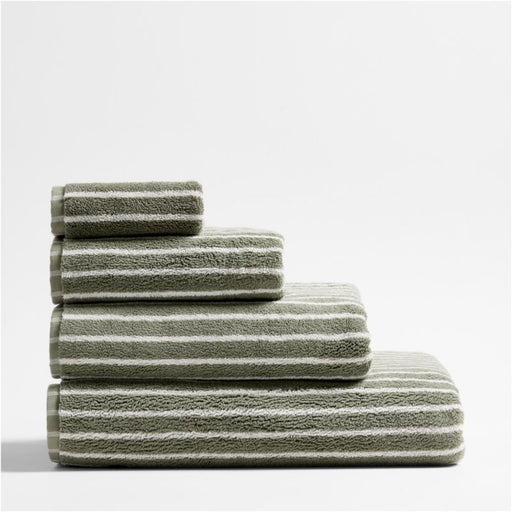 Organic Turkish Cotton Shadow Sage and Pampas Ivory Stripe Bath Towel