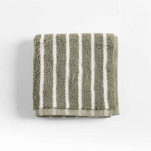 Organic Turkish Cotton Shadow Sage and Pampas Ivory Stripe Washcloth