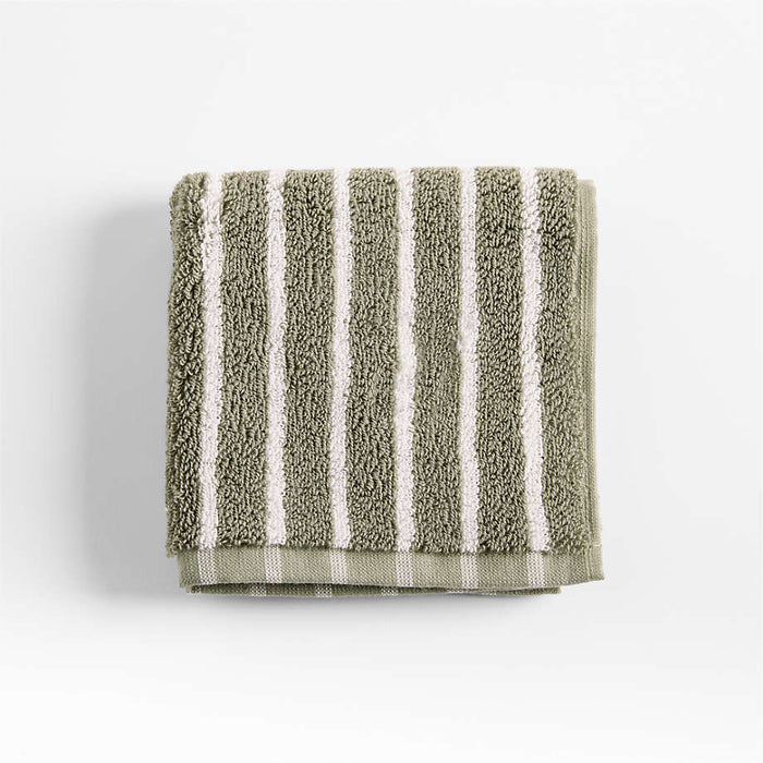 Organic Turkish Cotton Shadow Sage and Pampas Ivory Stripe Washcloth