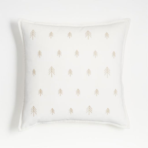 Organic Washed Cotton Velvet 20"x20" Embroidered Metallic Trees Holiday Throw Pillow Cover