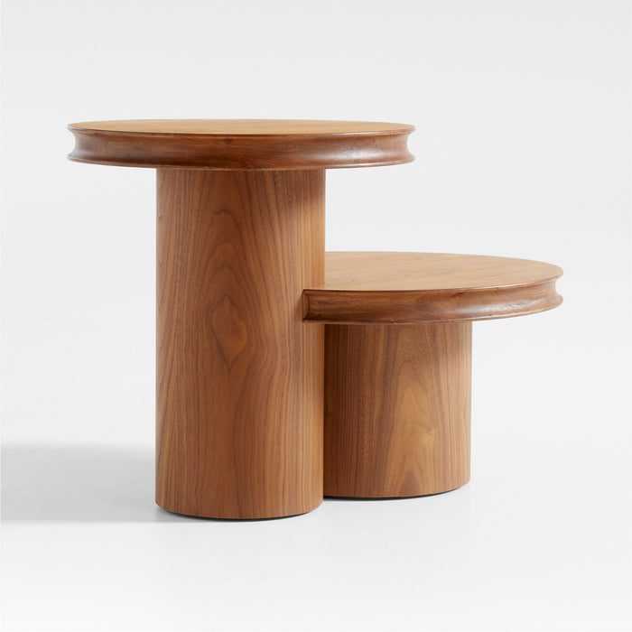 Oro Natural Walnut Wood Tiered Side Table