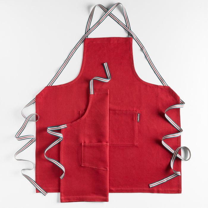 Oslo Red Organic Cotton Apron with Pockets