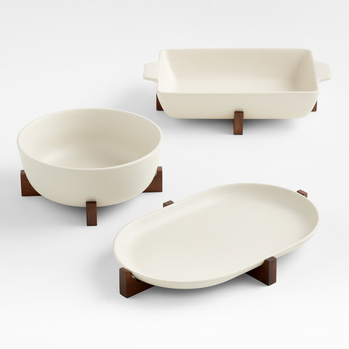 Oven to Table Oval Platter with Dark Wood Trivet