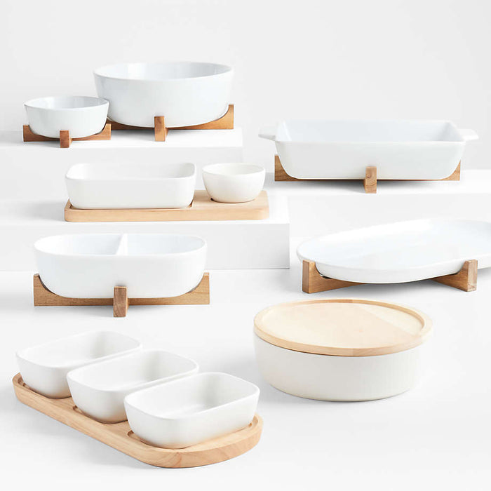 Oven-to-Table Oval Serving Platter with Wood Stand