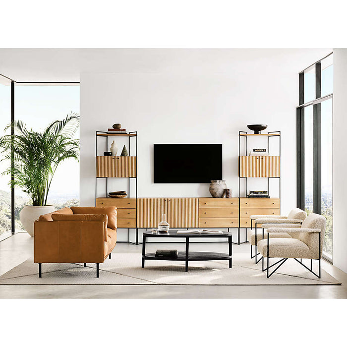 Clairemont Ebonized Oak Wood 48" Round Coffee Table with Shelf